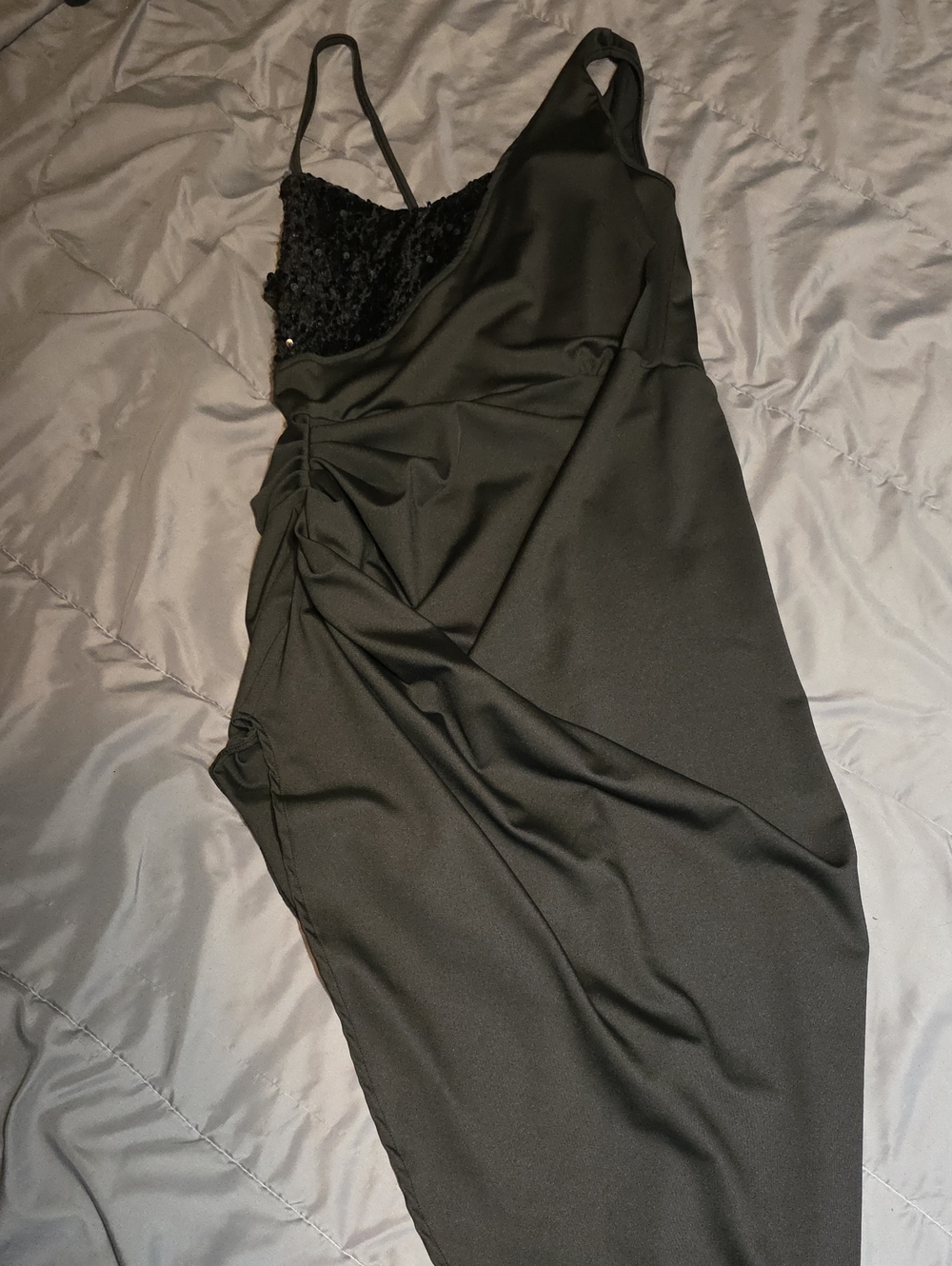 Black One-Shoulder Sequin Accent Dress